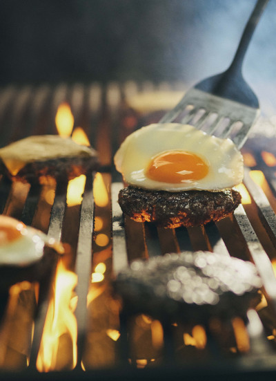 Happy Egg Grilling Burger Fried Egg Zoom